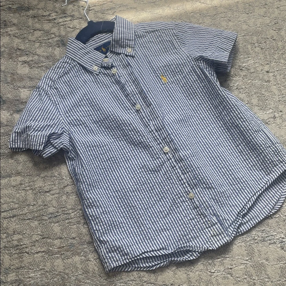 Ralph Lauren Blue and White Striped Short Sleeve Button-Down Shirt